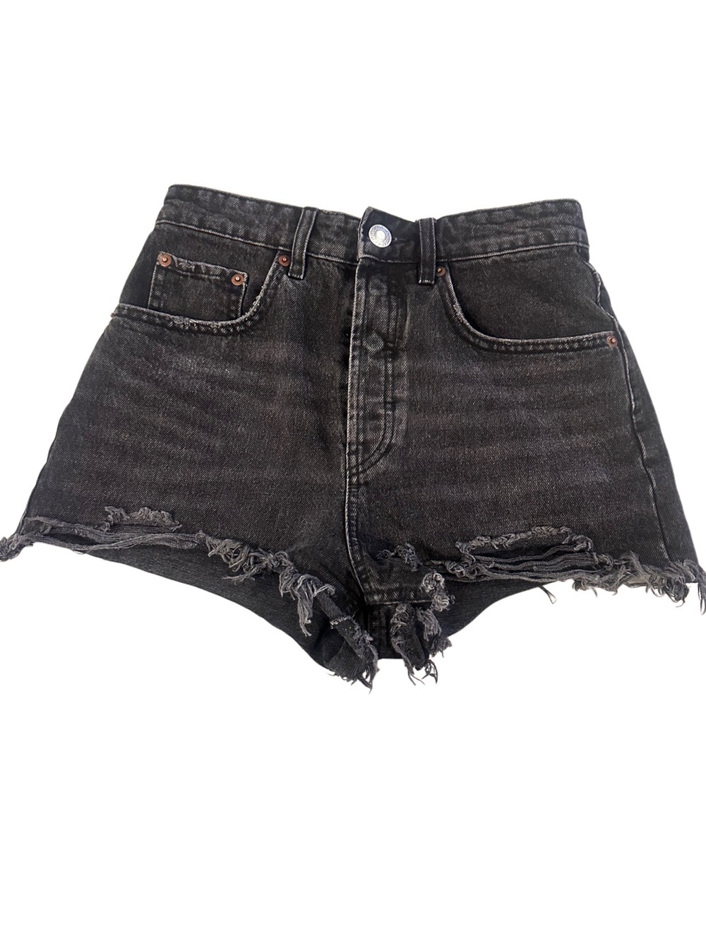 Zara Black Distressed High-Rise Denim Shorts